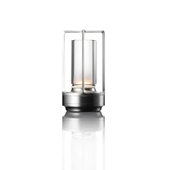 Cordless Table Lamp Lantern Style Metal Cage Dimmable for Patio and Dining