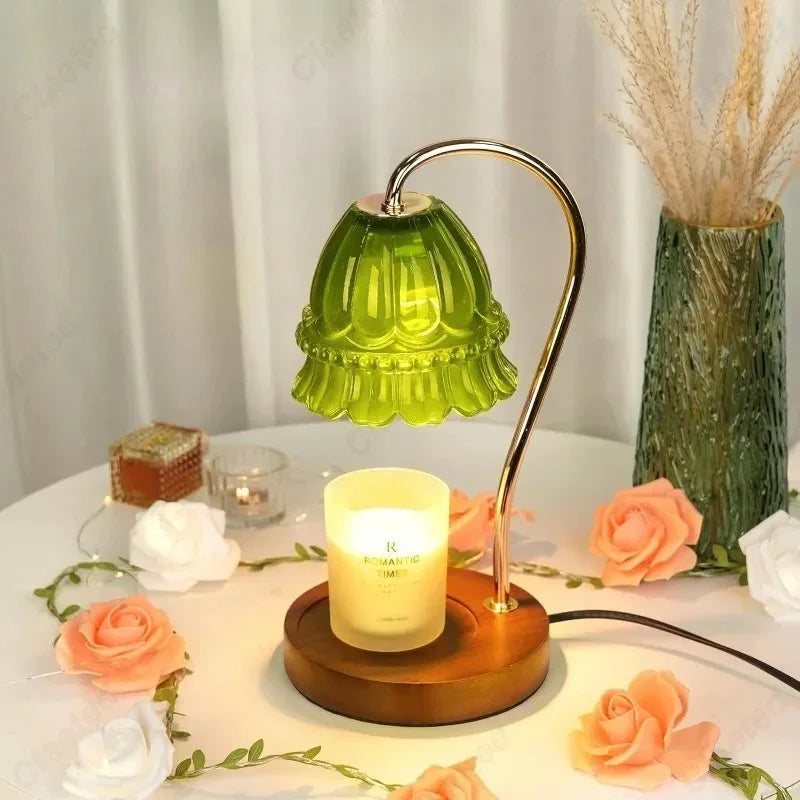 Candle Warmer Lamp with Dimmer and Timer Flower Glass Shade