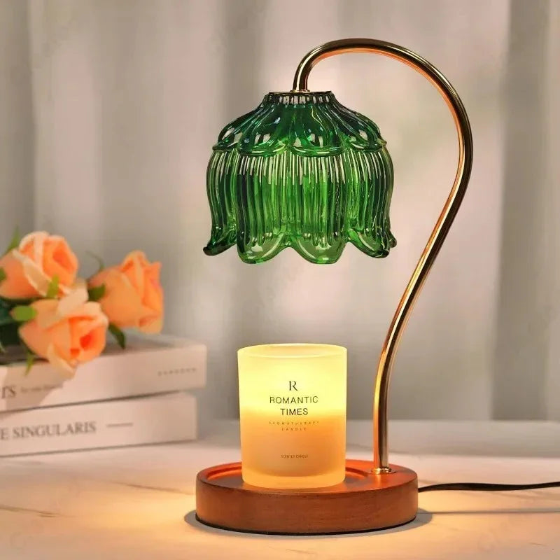 Candle Warmer Lamp with Dimmer and Timer Flower Glass Shade