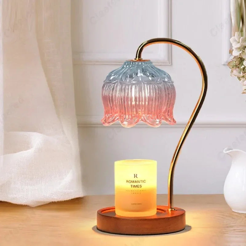 Candle Warmer Lamp with Dimmer and Timer Flower Glass Shade