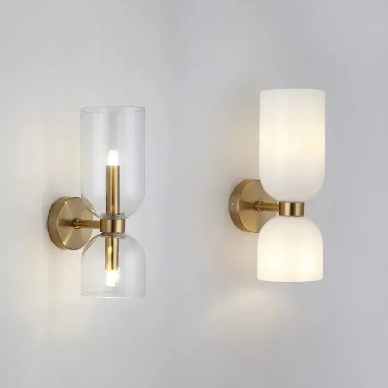 Two Light Wall Sconce Up and Down Glass Shades