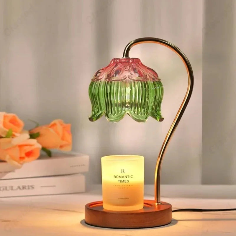 Candle Warmer Lamp with Dimmer and Timer Flower Glass Shade