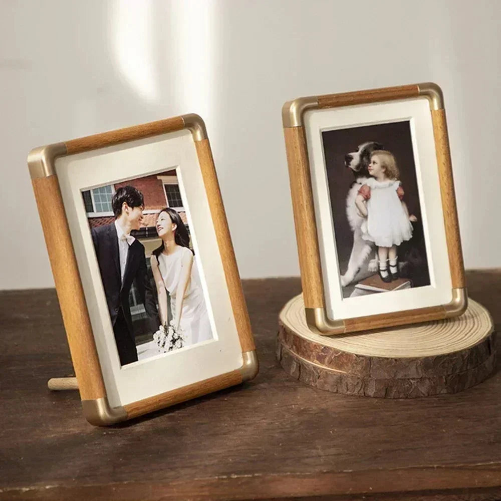 Tabletop Photo Frame Solid Wood with Mat and Metal Corners