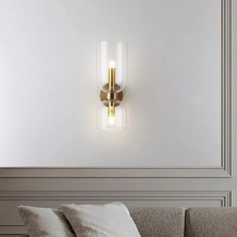 Two Light Wall Sconce Up and Down Glass Shades