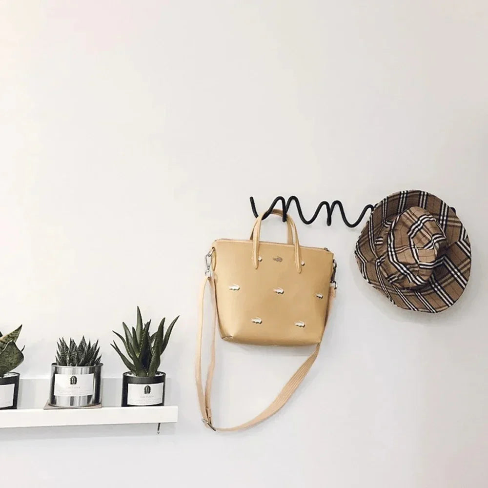 Squiggle Wall Hook Rack in Wrought Iron for Coats and Towels