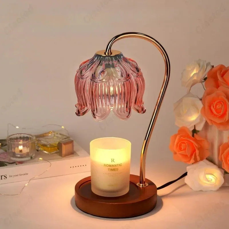 Candle Warmer Lamp with Dimmer and Timer Flower Glass Shade