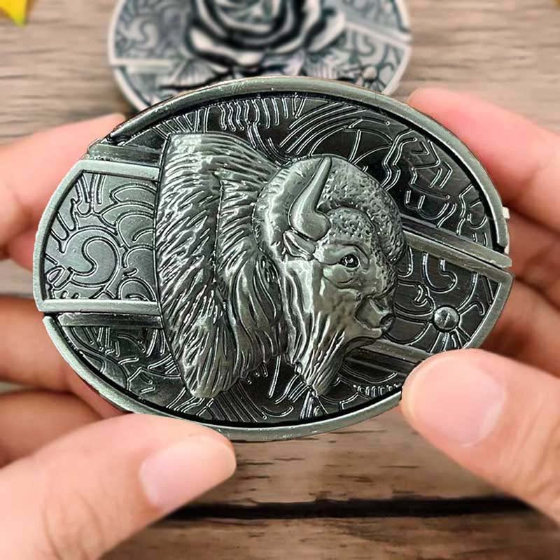 Western Belt Buckle Oval Metal Cowboy Engraved Design for Mens Belts