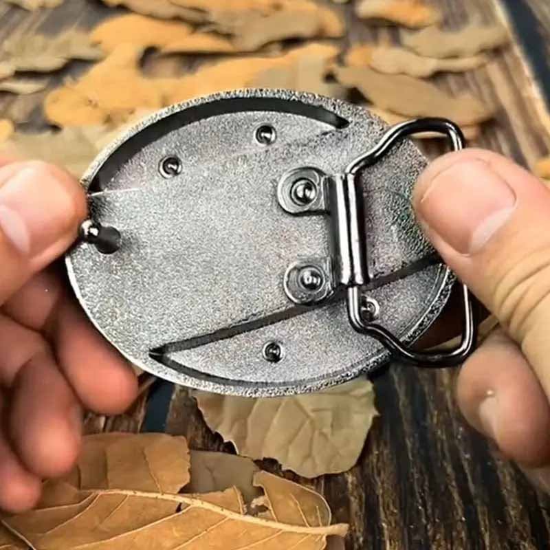 Western Belt Buckle Oval Metal Cowboy Engraved Design for Mens Belts