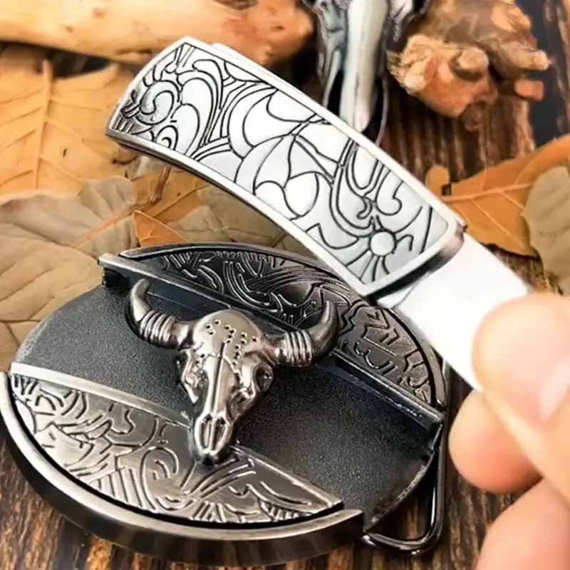 Western Belt Buckle Oval Metal Cowboy Engraved Design for Mens Belts