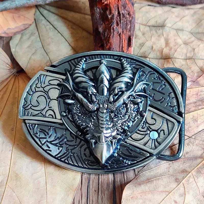 Western Belt Buckle Oval Metal Cowboy Engraved Design for Mens Belts