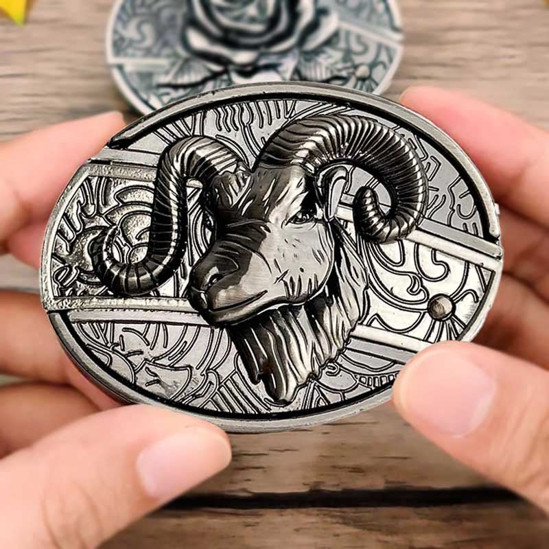 Western Belt Buckle Oval Metal Cowboy Engraved Design for Mens Belts