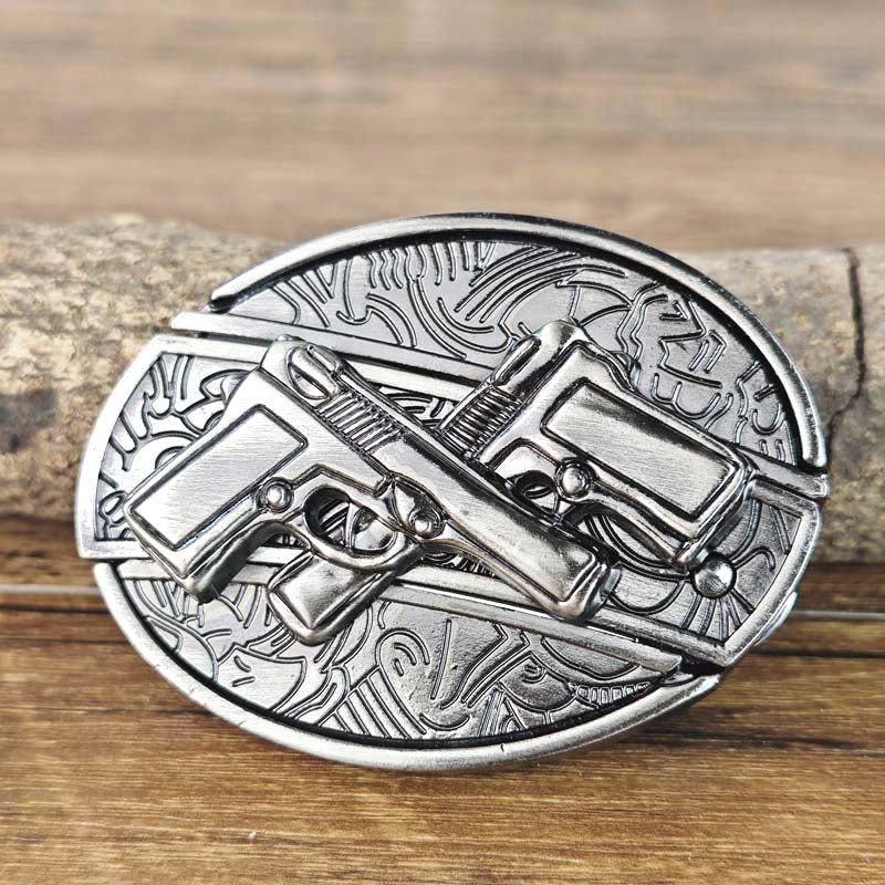 Western Belt Buckle Oval Metal Cowboy Engraved Design for Mens Belts