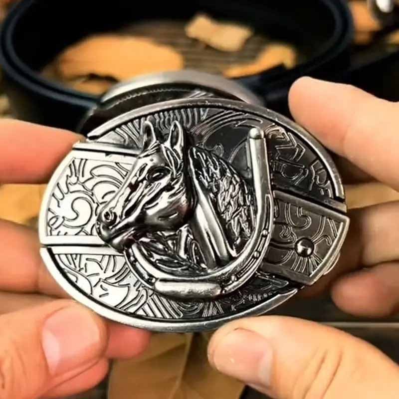 Western Belt Buckle Oval Metal Cowboy Engraved Design for Mens Belts