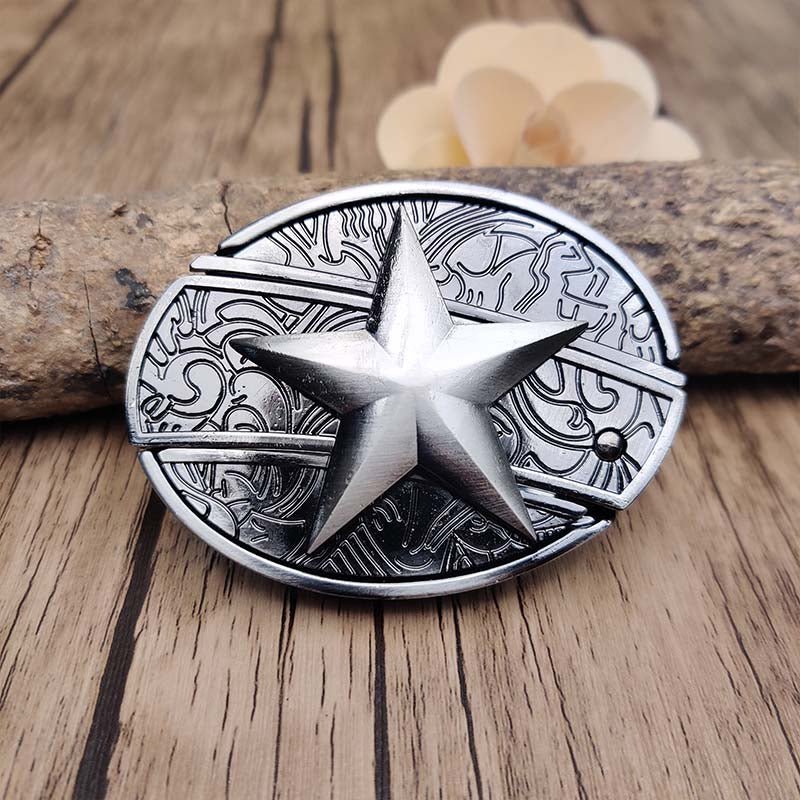 Western Belt Buckle Oval Metal Cowboy Engraved Design for Mens Belts