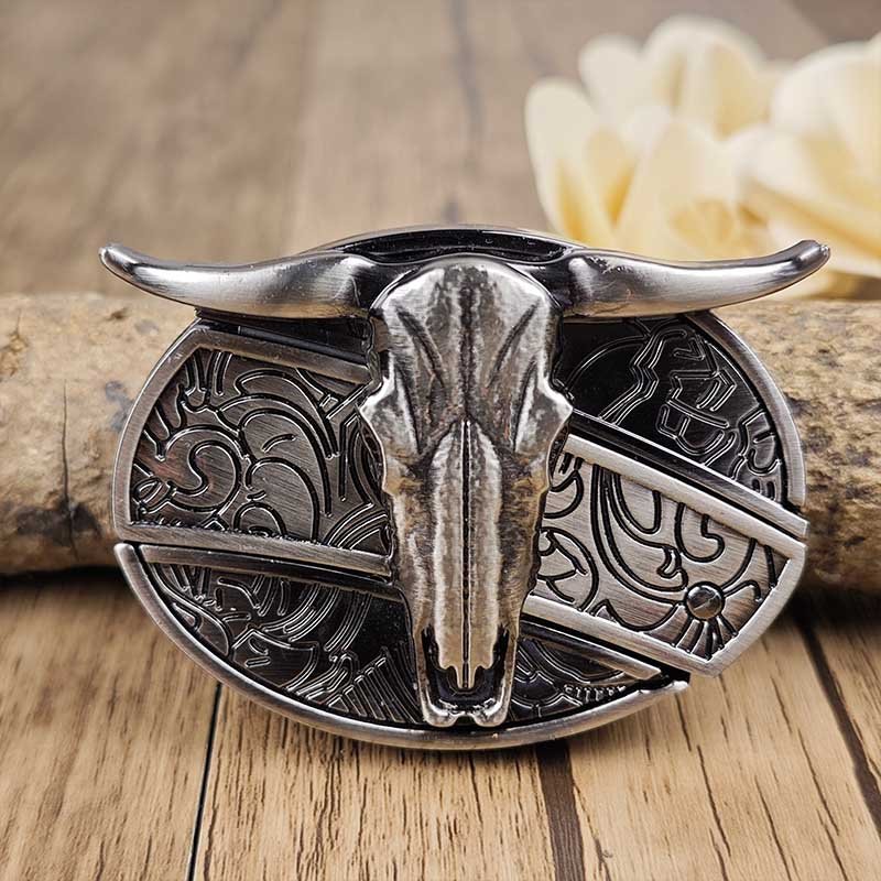 Western Belt Buckle Oval Metal Cowboy Engraved Design for Mens Belts