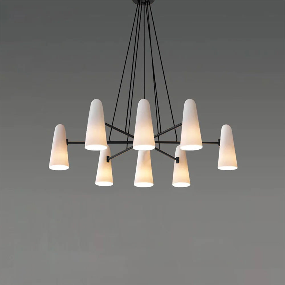 Brass Chandelier with White Glass Shades Candelabra Base Dining Room