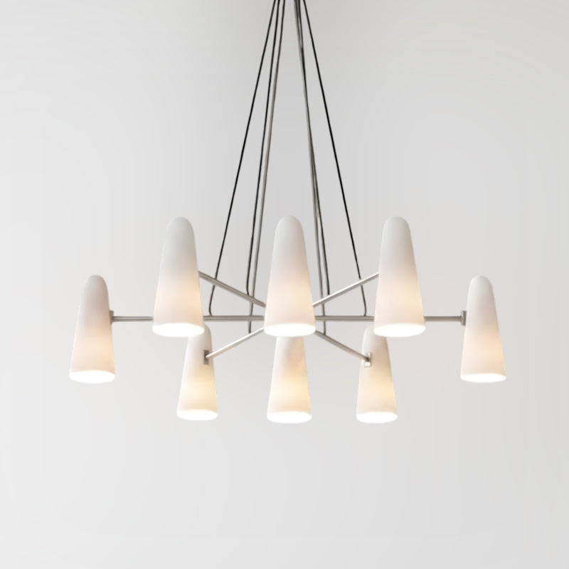 Brass Chandelier with White Glass Shades Candelabra Base Dining Room