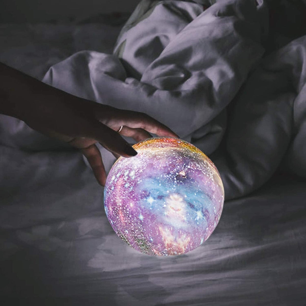 Moon Lamp 3D Printed 16 Color Touch Rechargeable Night Light with Wood Stand