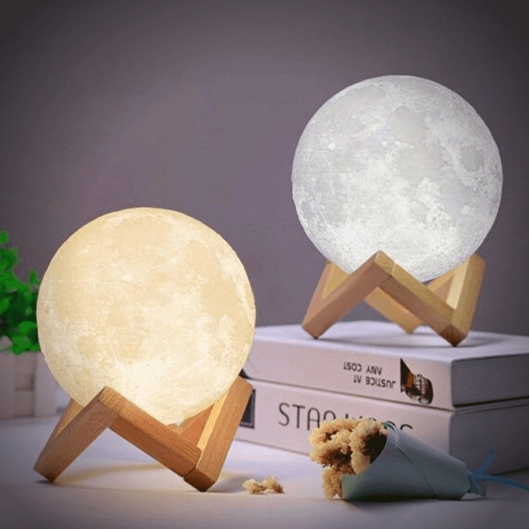 Moon Lamp White 3D Printed Lunar Surface Night Light in Four Sizes