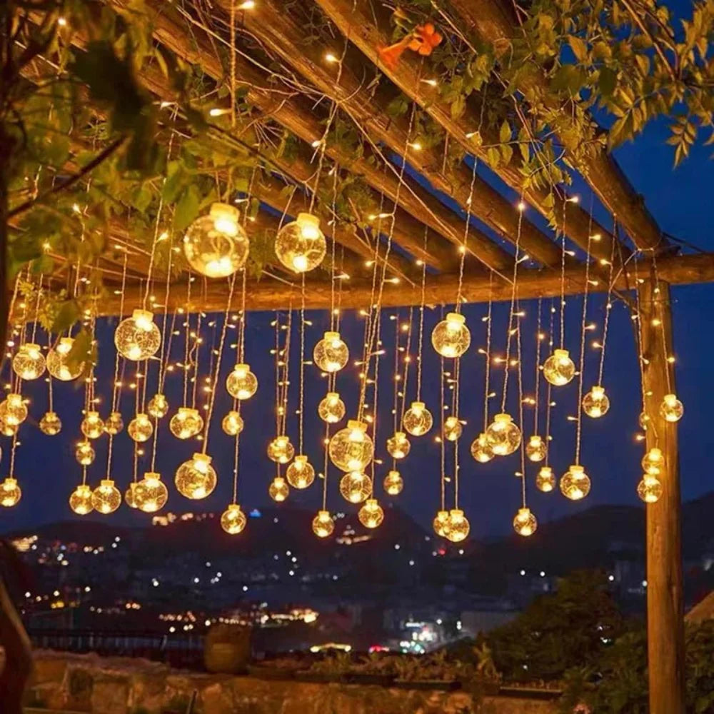 Solar String Lights Outdoor Hanging Pendant Globe for Patio and Pergola