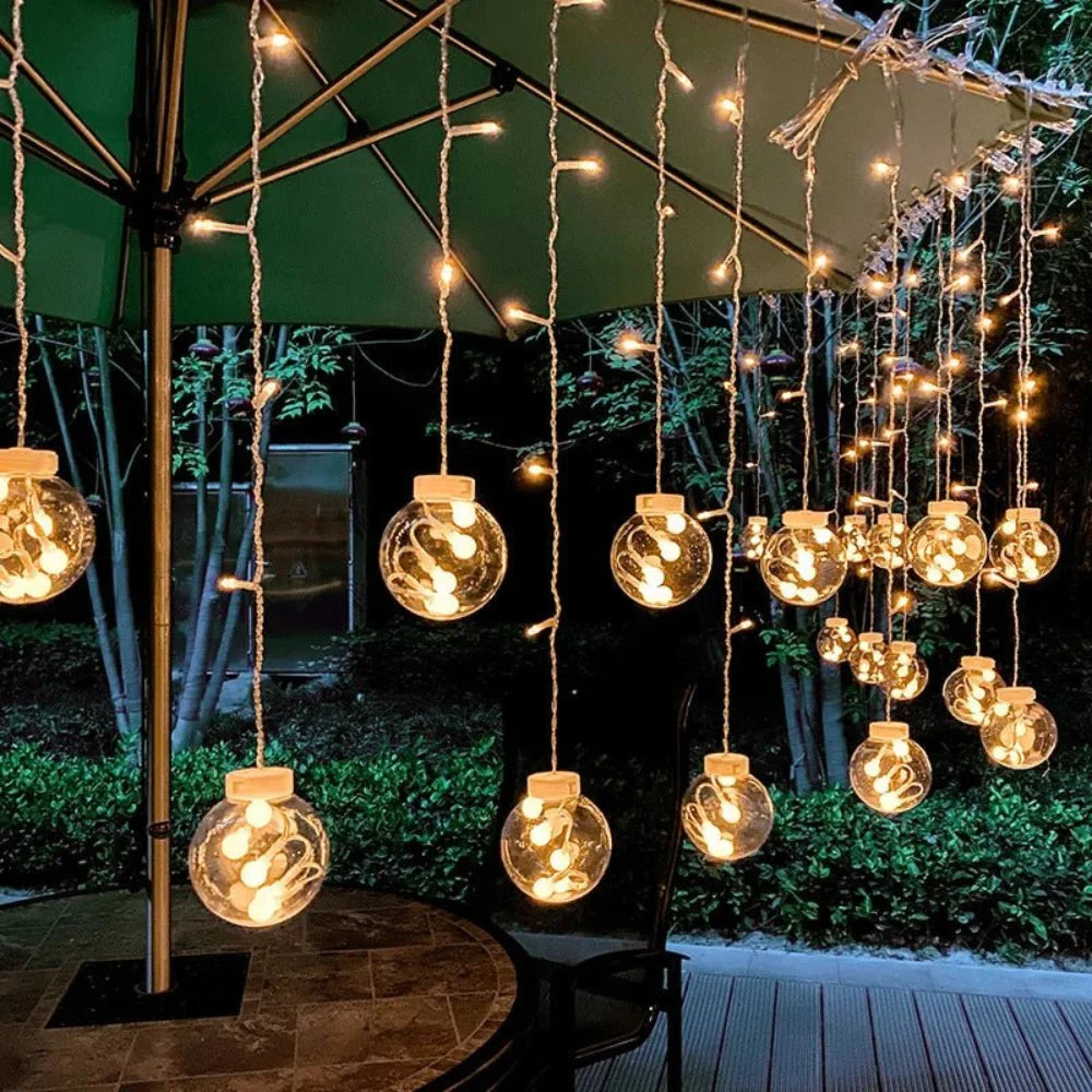Solar String Lights Outdoor Hanging Pendant Globe for Patio and Pergola