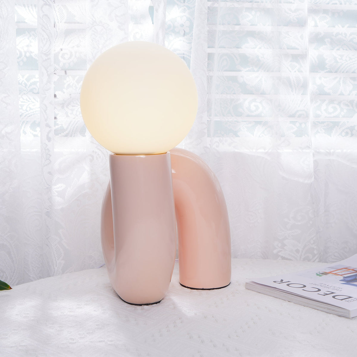 Spiral Glass Table Lamp Sculptural Resin Ribbon Shade Bedside Accent