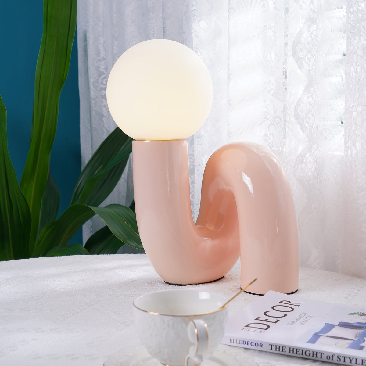 Spiral Glass Table Lamp Sculptural Resin Ribbon Shade Bedside Accent