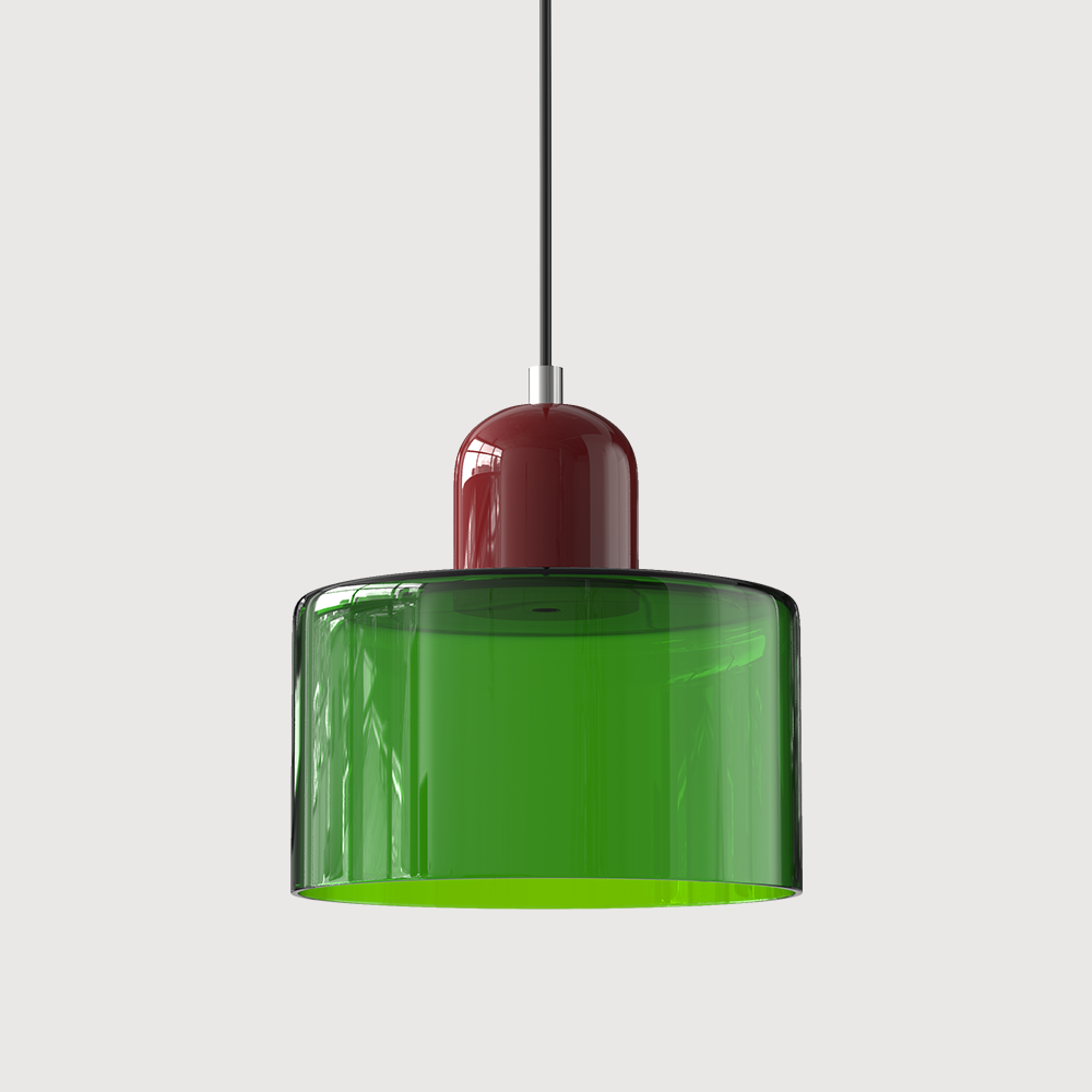 Loftslampe med cylinderformet glasskærm og kuppelformet top