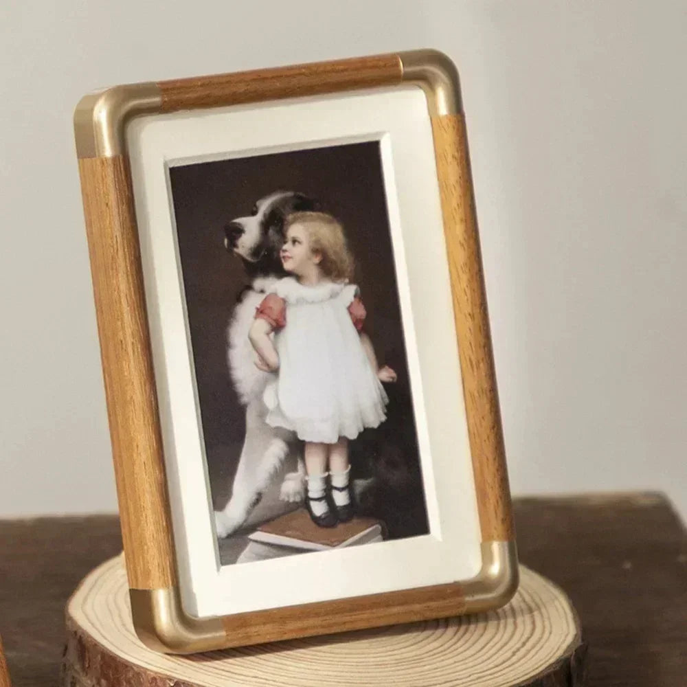 Tabletop Photo Frame Solid Wood with Mat and Metal Corners
