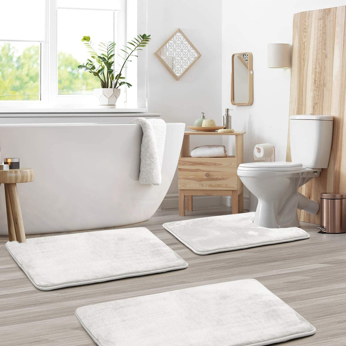 Velvet Memory Foam Bath Mat Set 3 Piece with Contour Toilet Rug