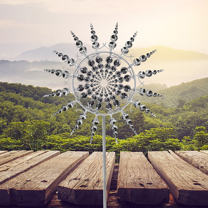 Metal Wind Spinner Kinetic Garden Stake with Ball Bearing