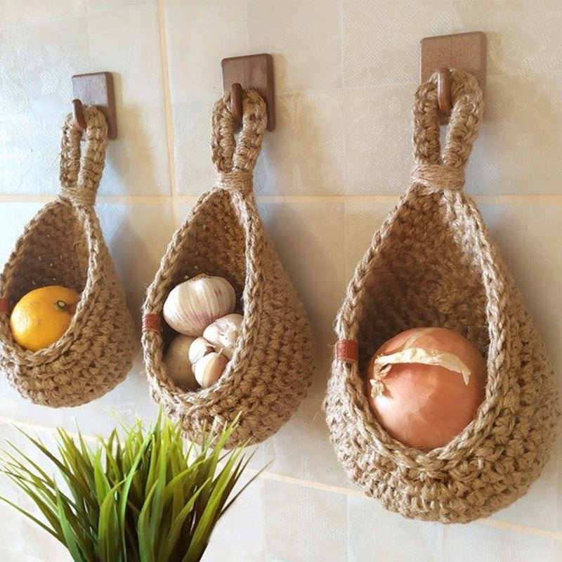 Hanging Woven Storage Baskets Wall Mounted for Kitchen Fruit and Vegetables