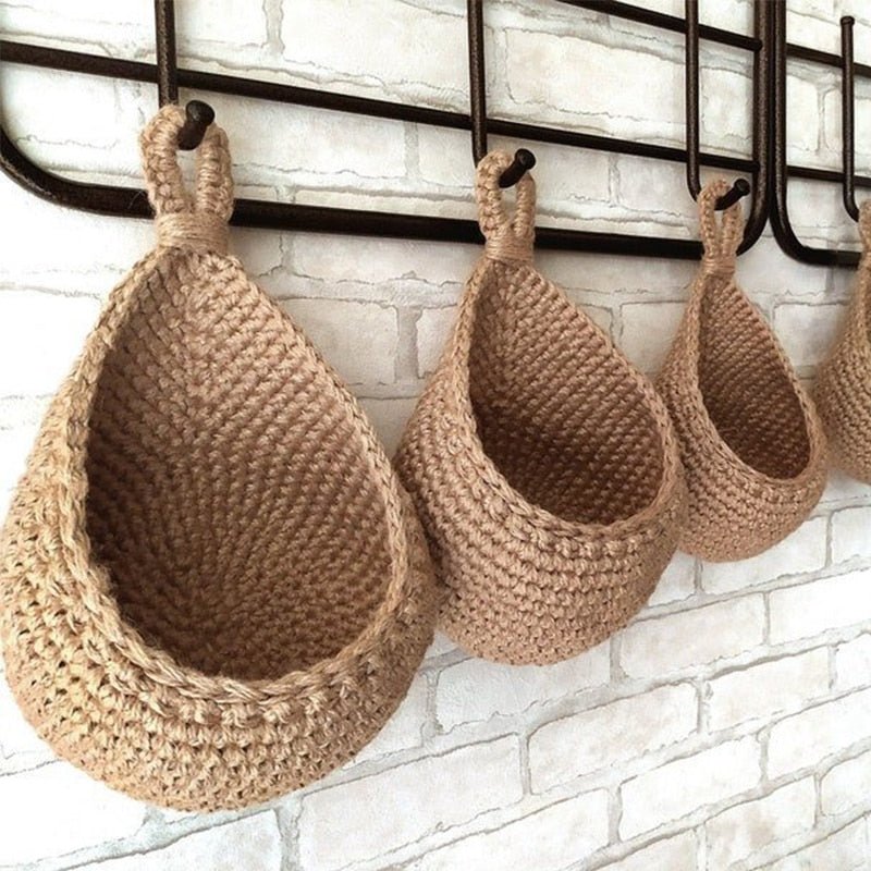 Hanging Woven Storage Baskets Wall Mounted for Kitchen Fruit and Vegetables